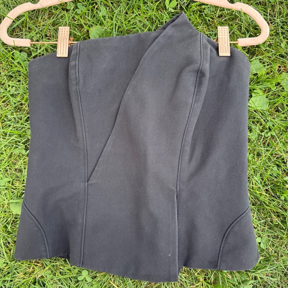 Bebe Corset Top Size S Black Strapless Asymmetrical Wrap Zipper Back Seamed